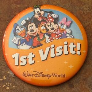 2025 Walt Disney World "1st Visit" 3" Metal Round Button Pin Mickey & Friends